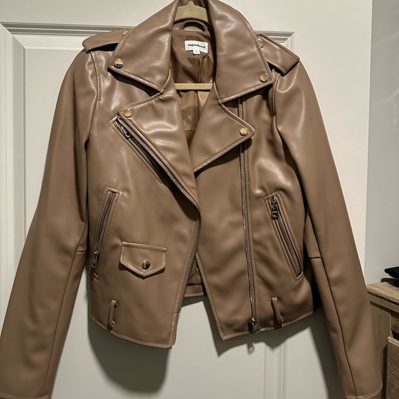 Superdown Brown Leather jacket - Picture 1 of 4